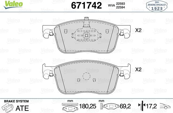 Valeo 671742 - Kit pastiglie freno, Freno a disco www.autoricambit.com