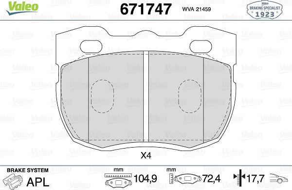 Valeo 671747 - Kit pastiglie freno, Freno a disco www.autoricambit.com