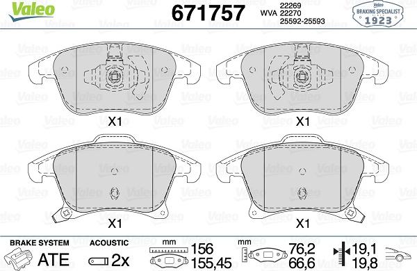 Valeo 671757 - Kit pastiglie freno, Freno a disco www.autoricambit.com