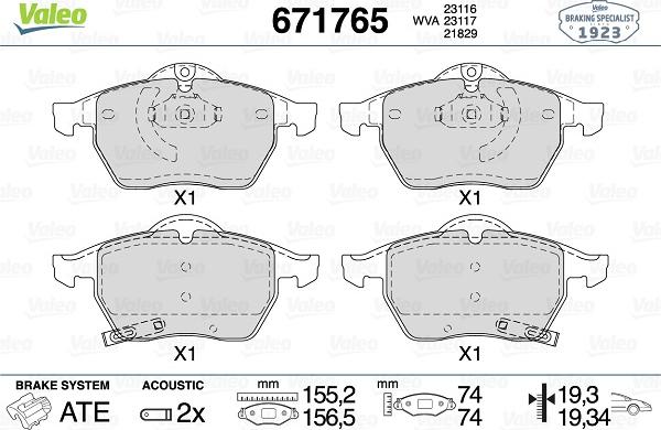 Valeo 671765 - Kit pastiglie freno, Freno a disco www.autoricambit.com