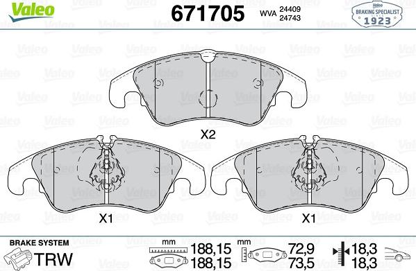 Valeo 671705 - Kit pastiglie freno, Freno a disco www.autoricambit.com