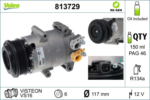 Valeo 813729 - Compressore, Climatizzatore www.autoricambit.com