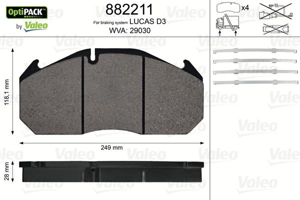 Valeo 882211 - Kit pastiglie freno, Freno a disco www.autoricambit.com