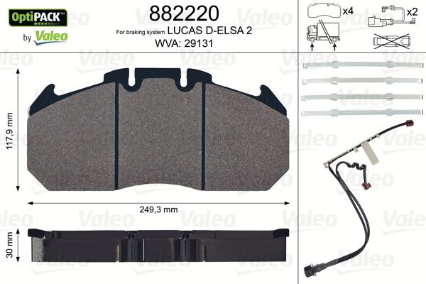 Valeo 882220 - Kit pastiglie freno, Freno a disco www.autoricambit.com