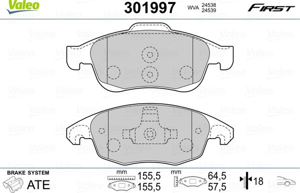 Valeo 301997 - Kit pastiglie freno, Freno a disco www.autoricambit.com