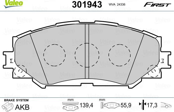 Valeo 301943 - Kit pastiglie freno, Freno a disco www.autoricambit.com