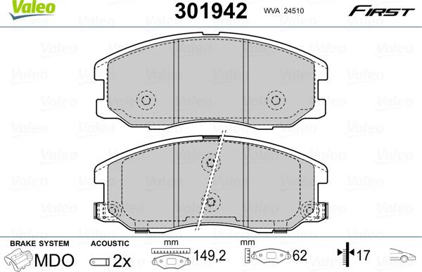 Valeo 301942 - Kit pastiglie freno, Freno a disco www.autoricambit.com