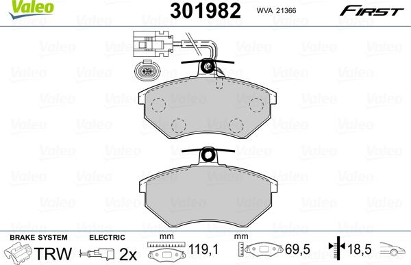 Valeo 301982 - Kit pastiglie freno, Freno a disco www.autoricambit.com