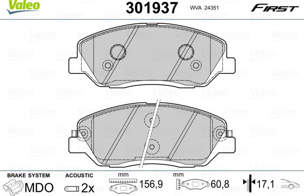 Valeo 301937 - Kit pastiglie freno, Freno a disco www.autoricambit.com