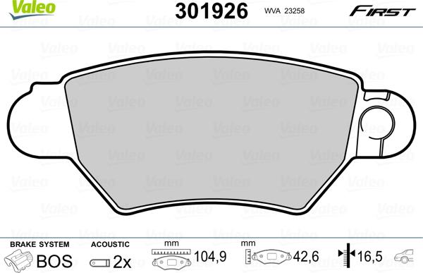 Valeo 301926 - Kit pastiglie freno, Freno a disco www.autoricambit.com