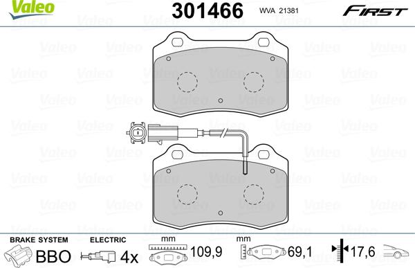 Valeo 301466 - Kit pastiglie freno, Freno a disco www.autoricambit.com