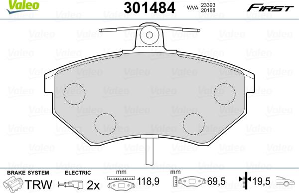 Valeo 301484 - Kit pastiglie freno, Freno a disco www.autoricambit.com