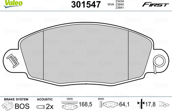 Valeo 301547 - Kit pastiglie freno, Freno a disco www.autoricambit.com