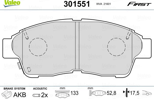 Valeo 301551 - Kit pastiglie freno, Freno a disco www.autoricambit.com