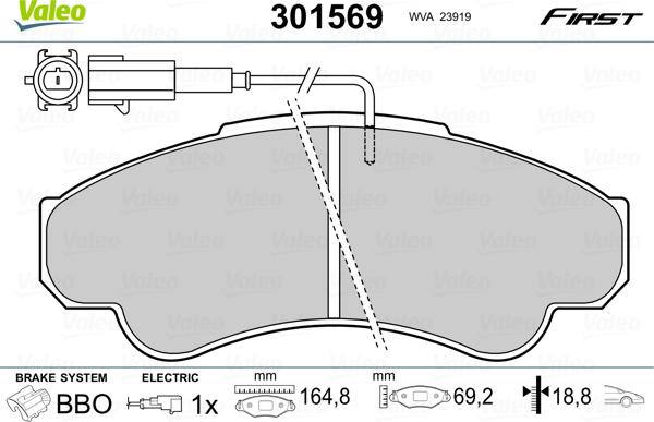 Valeo 301569 - Kit pastiglie freno, Freno a disco www.autoricambit.com