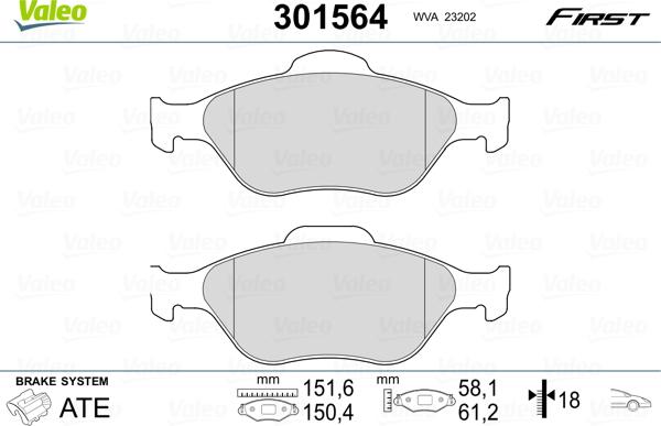 Valeo 301564 - Kit pastiglie freno, Freno a disco www.autoricambit.com