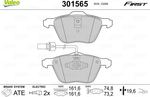 Valeo 301565 - Kit pastiglie freno, Freno a disco www.autoricambit.com