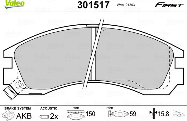 Valeo 301517 - Kit pastiglie freno, Freno a disco www.autoricambit.com