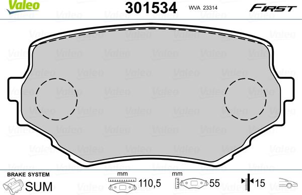 Valeo 301534 - Kit pastiglie freno, Freno a disco www.autoricambit.com