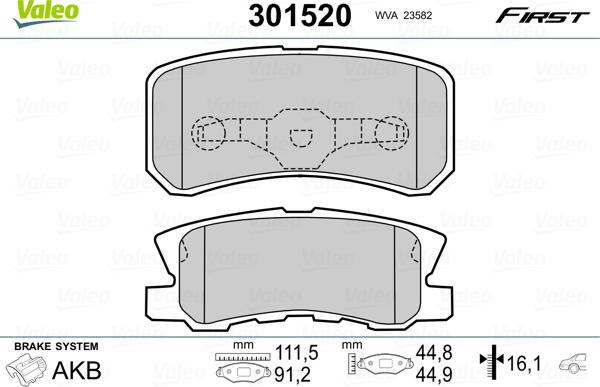 Valeo 301520 - Kit pastiglie freno, Freno a disco www.autoricambit.com