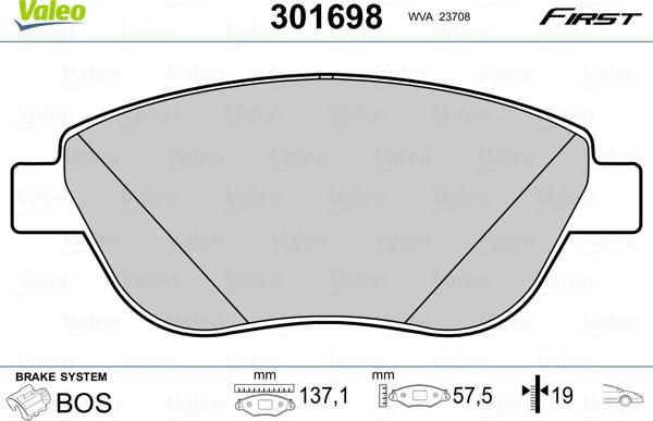 Valeo 301698 - Kit pastiglie freno, Freno a disco www.autoricambit.com