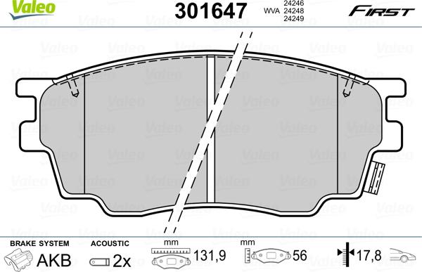 Valeo 301647 - Kit pastiglie freno, Freno a disco www.autoricambit.com