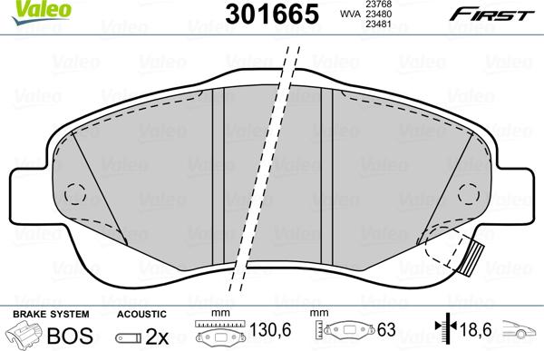 Valeo 301665 - Kit pastiglie freno, Freno a disco www.autoricambit.com