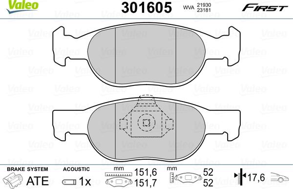 Valeo 301605 - Kit pastiglie freno, Freno a disco www.autoricambit.com