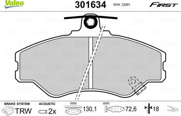 Valeo 301634 - Kit pastiglie freno, Freno a disco www.autoricambit.com