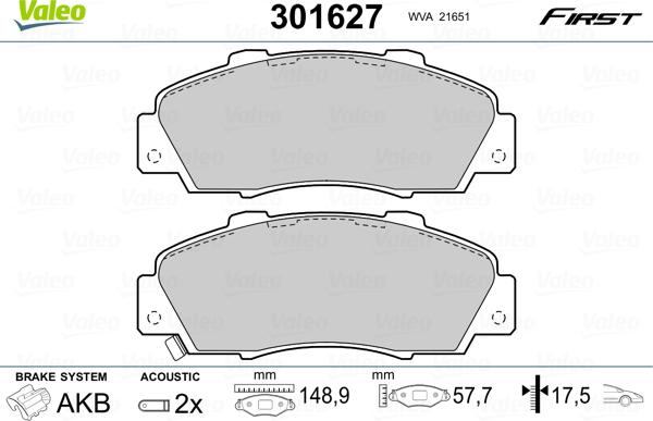 Valeo 301627 - Kit pastiglie freno, Freno a disco www.autoricambit.com