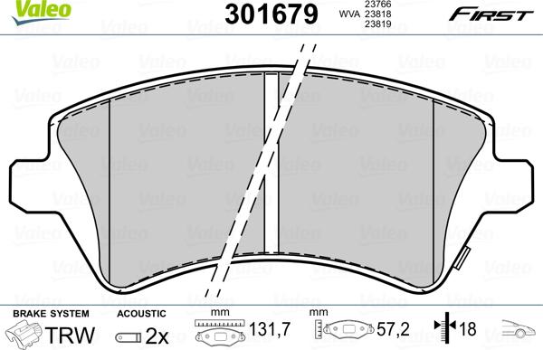 Valeo 301679 - Kit pastiglie freno, Freno a disco www.autoricambit.com