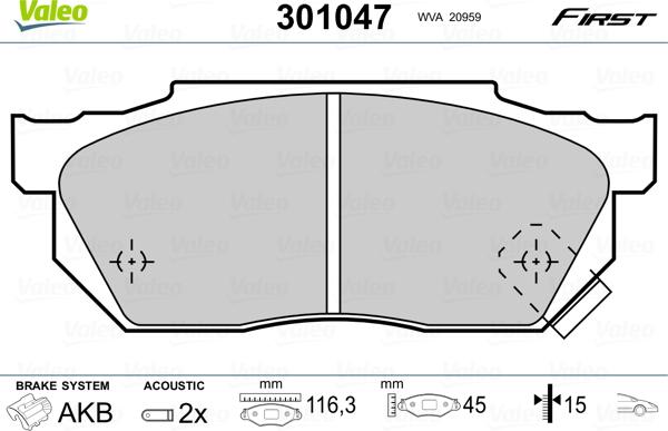 Valeo 301047 - Kit pastiglie freno, Freno a disco www.autoricambit.com