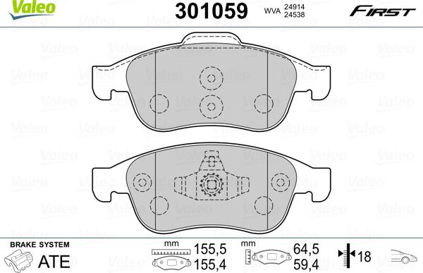 Valeo 301059 - Kit pastiglie freno, Freno a disco www.autoricambit.com