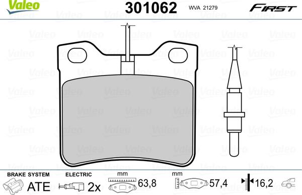 Valeo 301062 - Kit pastiglie freno, Freno a disco www.autoricambit.com