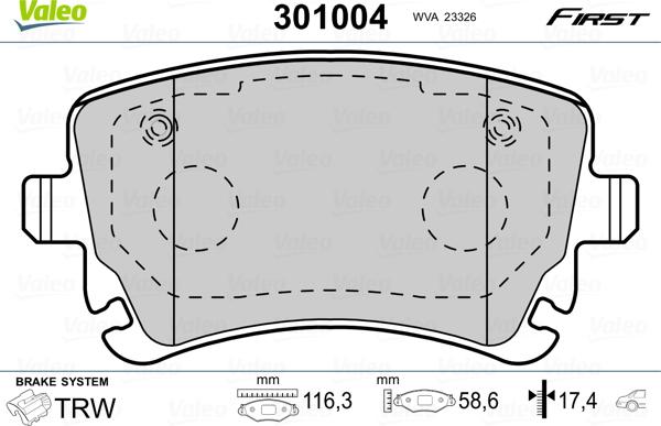 Valeo 301004 - Kit pastiglie freno, Freno a disco www.autoricambit.com