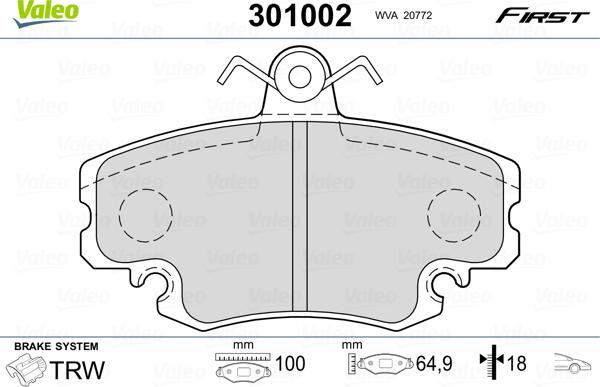 Valeo 301002 - Kit pastiglie freno, Freno a disco www.autoricambit.com