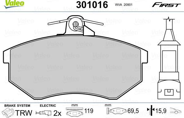 Valeo 301016 - Kit pastiglie freno, Freno a disco www.autoricambit.com