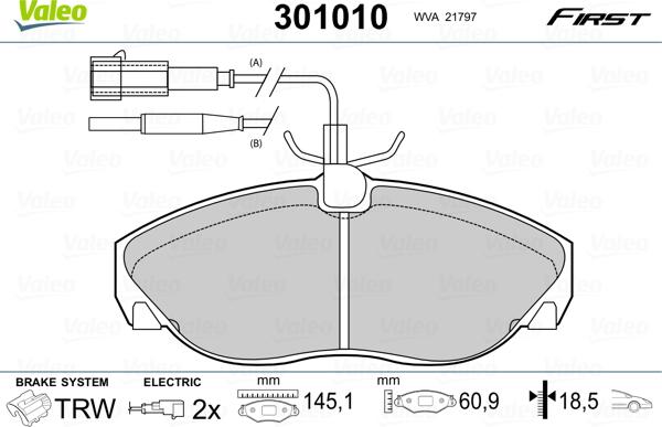 Valeo 301010 - Kit pastiglie freno, Freno a disco www.autoricambit.com