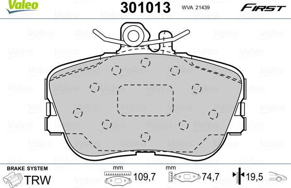 Valeo 301013 - Kit pastiglie freno, Freno a disco www.autoricambit.com