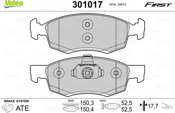 Valeo 301017 - Kit pastiglie freno, Freno a disco www.autoricambit.com