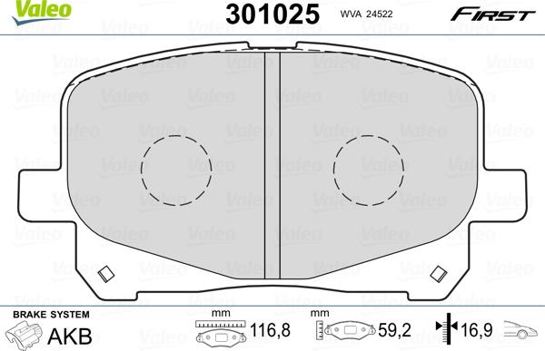 Valeo 301025 - Kit pastiglie freno, Freno a disco www.autoricambit.com