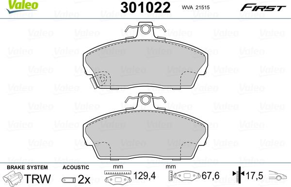 Valeo 301022 - Kit pastiglie freno, Freno a disco www.autoricambit.com