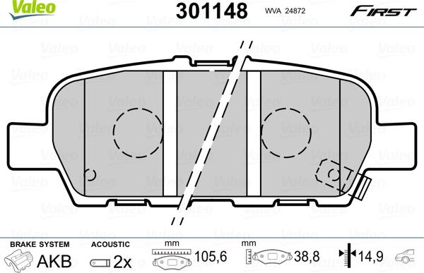 Valeo 301148 - Kit pastiglie freno, Freno a disco www.autoricambit.com