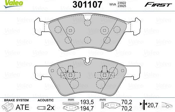 Valeo 301107 - Kit pastiglie freno, Freno a disco www.autoricambit.com