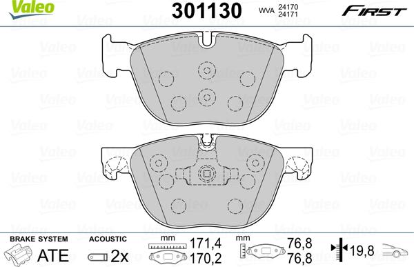 Valeo 301130 - Kit pastiglie freno, Freno a disco www.autoricambit.com