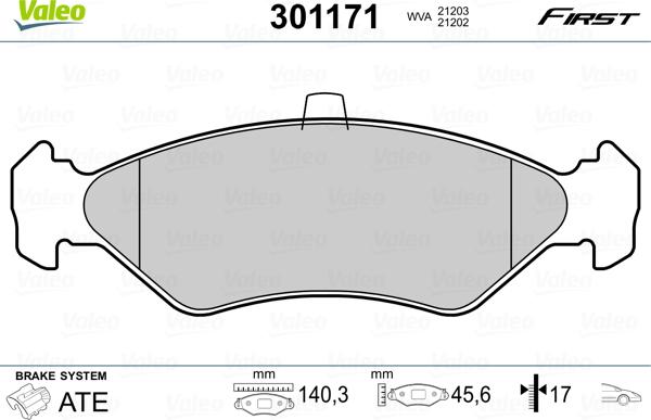 Valeo 301171 - Kit pastiglie freno, Freno a disco www.autoricambit.com