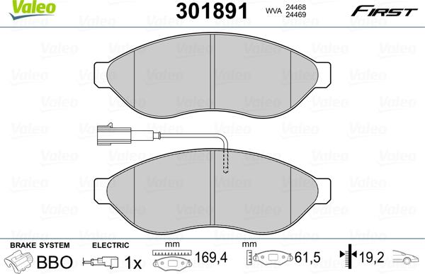 Valeo 301891 - Kit pastiglie freno, Freno a disco www.autoricambit.com