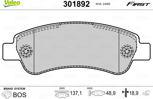 Valeo 301892 - Kit pastiglie freno, Freno a disco www.autoricambit.com