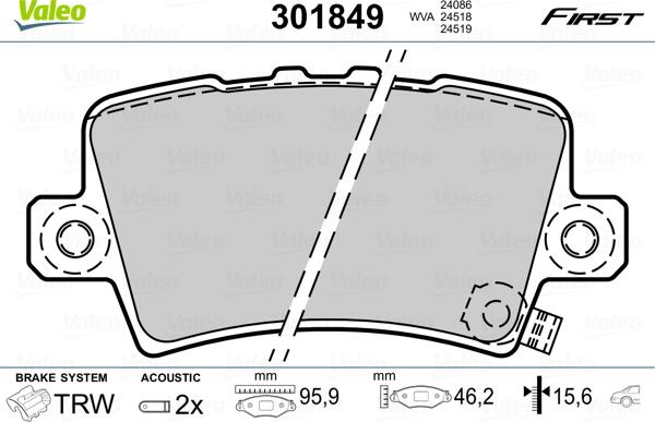 Valeo 301849 - Kit pastiglie freno, Freno a disco www.autoricambit.com