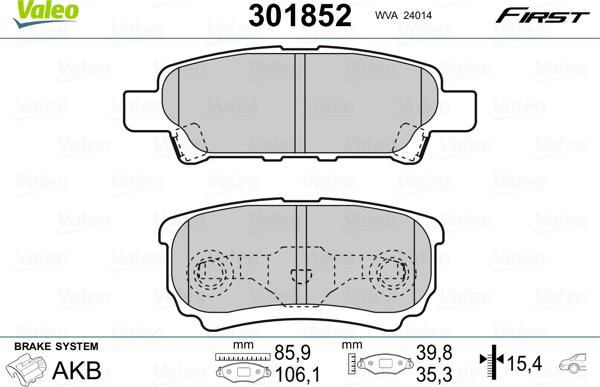 Valeo 301852 - Kit pastiglie freno, Freno a disco www.autoricambit.com